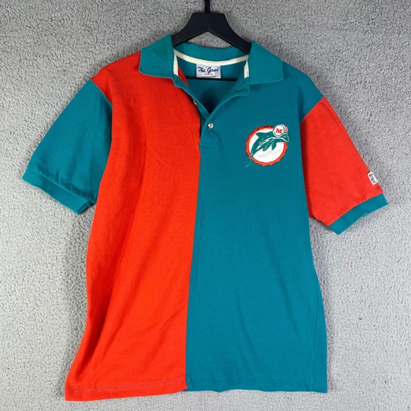 Vintage 90s The Game Miami Dolphins Split Polo Medium NFL Logo Shirt Teal Orange - Picture 6 of 15